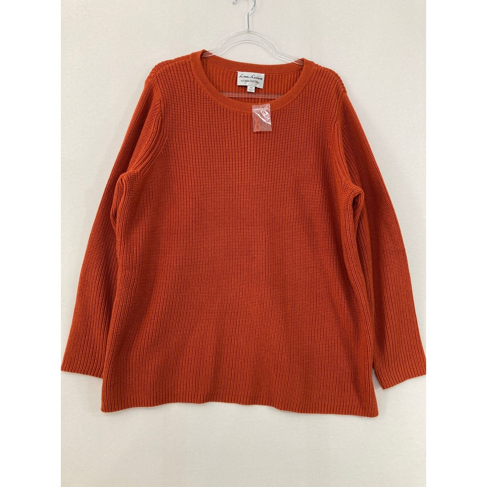 Linea Leisure Sweater 1X Burnt Orange Knit‎ Crew Neck Cotton Blend Relaxed